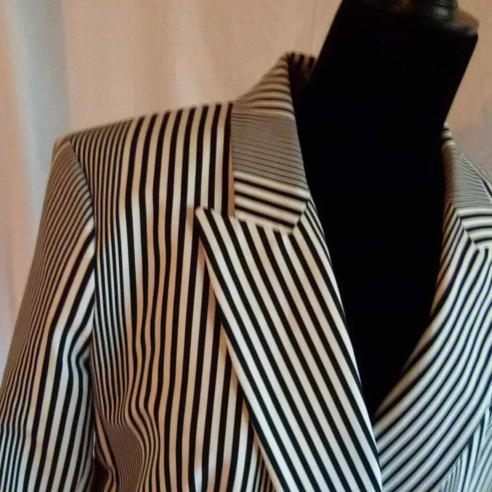 NWOT Michael Kors Navy white Striped double breasted blazer 12